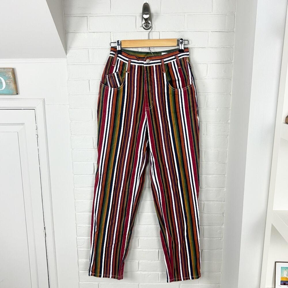 Vintage Christina 100% Cotton Multi Color Striped High Rise Denim Jeans